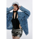 Unisex Jacket Vintage Rivet Washed Denim Jacket